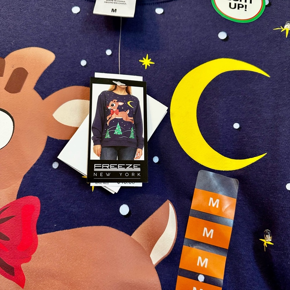 Freeze Navy Rudolph Sweatshirt with Light-Up Feature - Picture 2 of 3